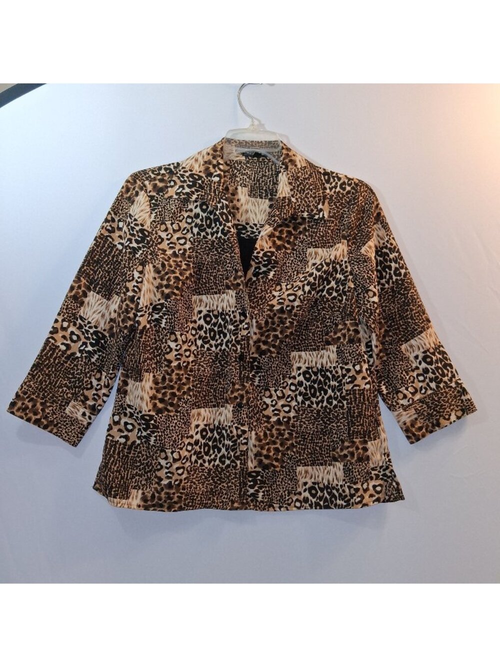 Animal Print Button-Front Blouse w/ black shell- By Notations Size M